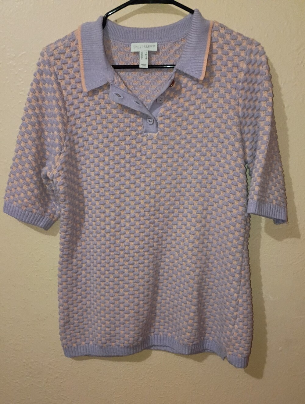 😍 8/$10 SALE Sport Savvy Size Small Lilac & Peach Knit Polo Top